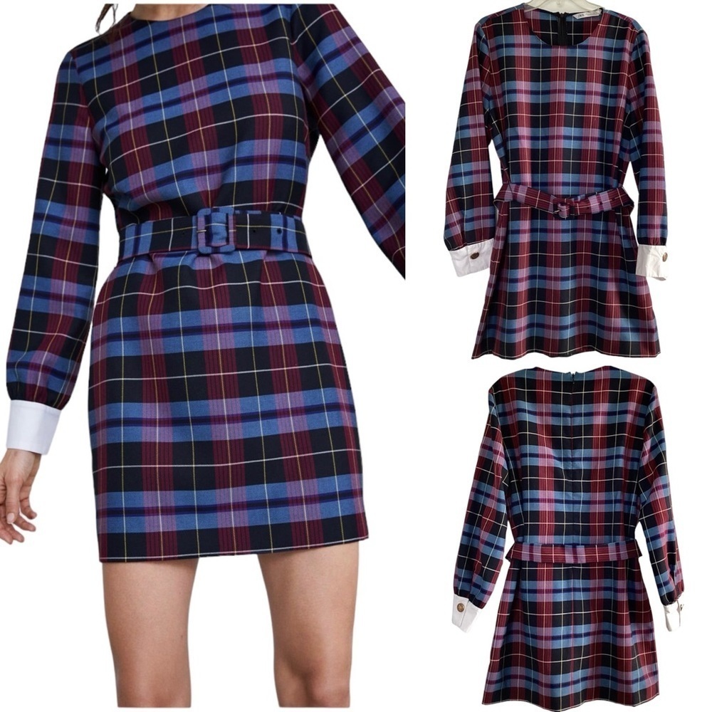 Zara Plaid Mini Dress - Blue, Red, Black